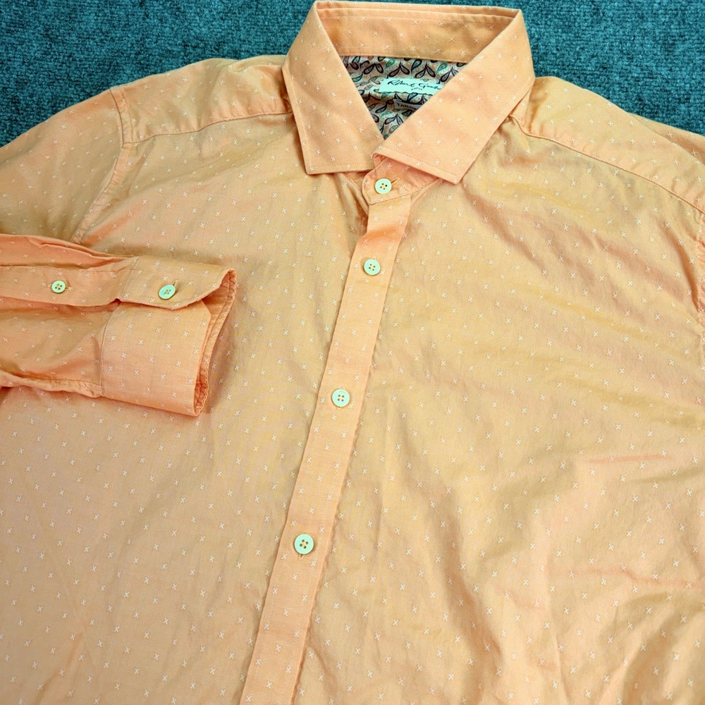 Robert Graham Dress Shirt Mens 46 18 Orange Long Sleeve Button‎ Up Tailored Fit